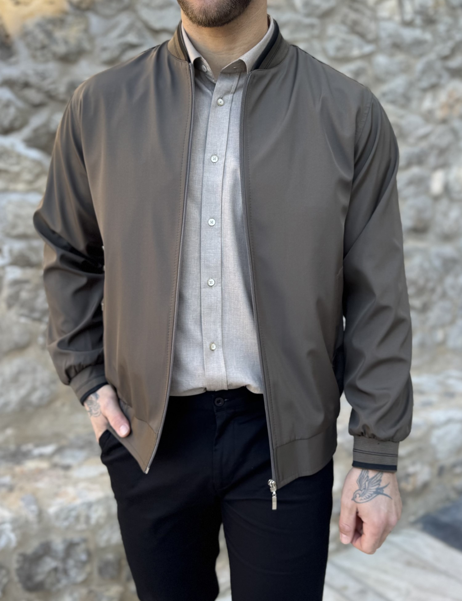 Ανδρικό σκούρο λαδί ελαφρύ Bomber Plus Size D1900S